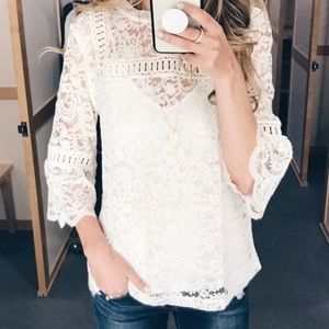 Loft Large Petite Cream Lace Blouse